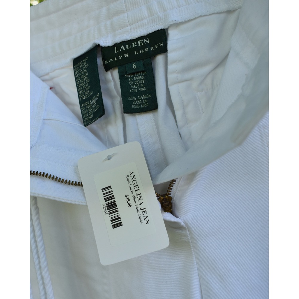 Lauren Ralph Lauren White Sailor Capri Gaucho Pants Cotton Beach 90s Size 6 - Picture 4 of 8